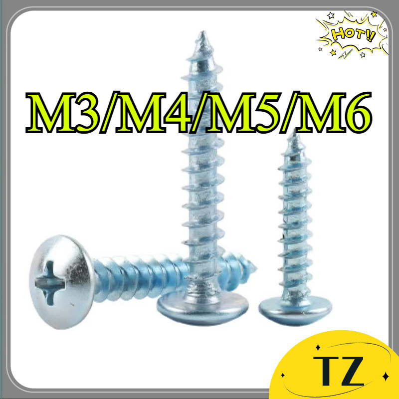 Vít răng thưa Vít bắn gỗ đầu dù Mạ kẽm Cross Screw Nails Đầu Flat tự khai thác M3 / M4 / M5 / M6 * L