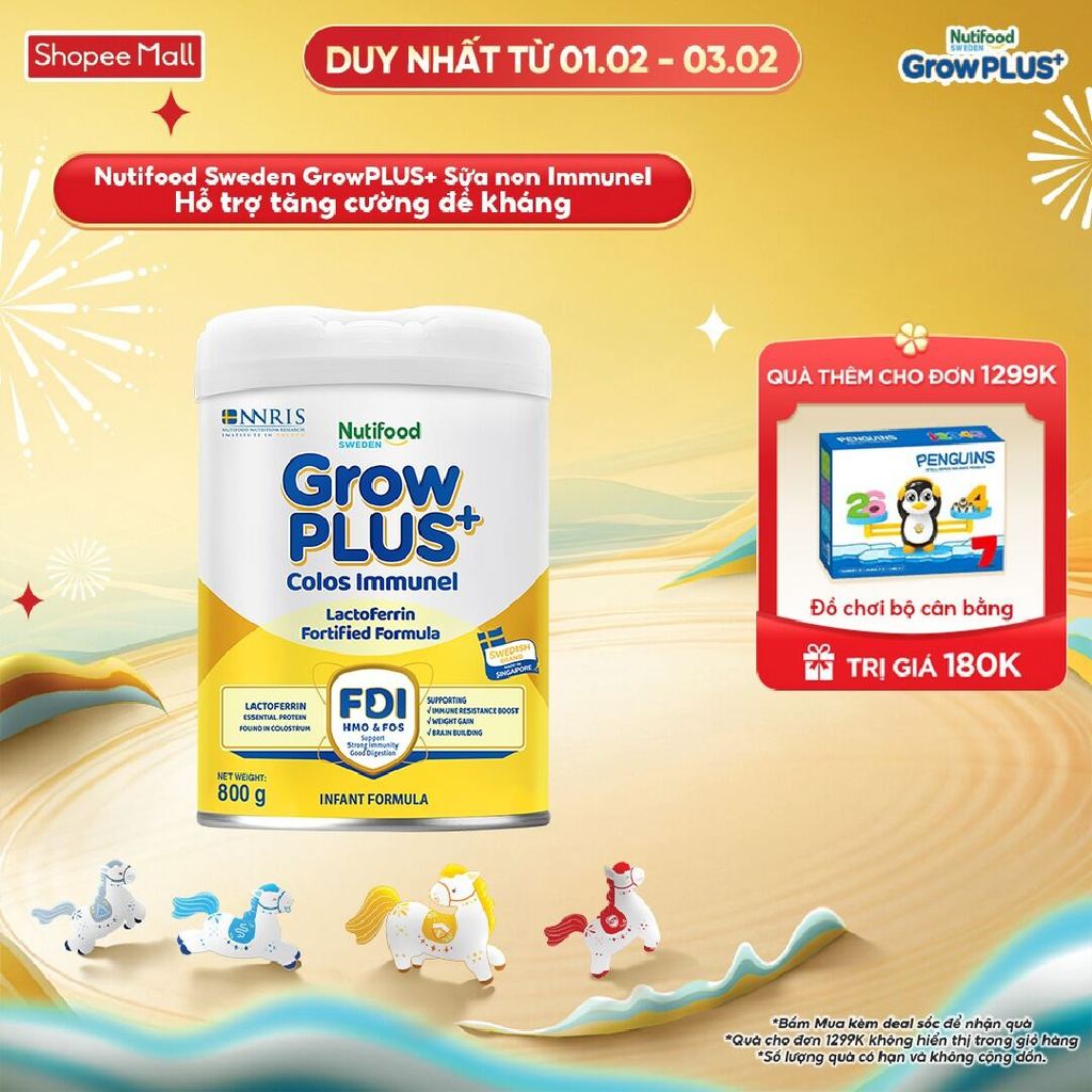 Sữa Bột Nutifood Sweden GrowPLUS+ Sữa Non Immunel từ lon 800 g (Bao bì tuỳ lô hàng)