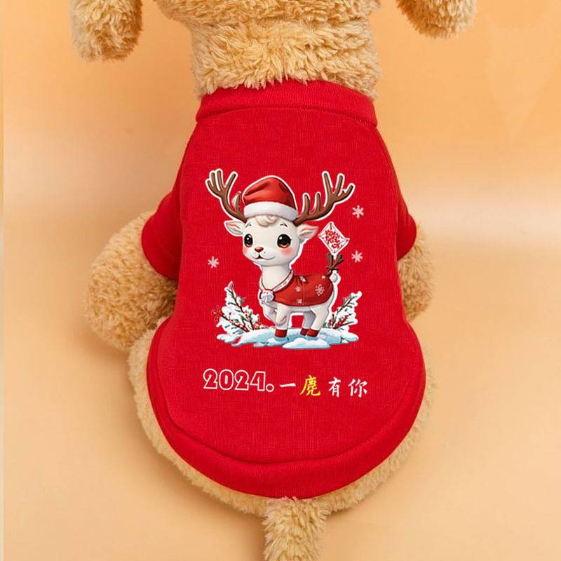 Autumn and Winter New Year Pet Kitty Festive Red Dog Fleece-Lined Warm Dragon New Year Clothes Cloth