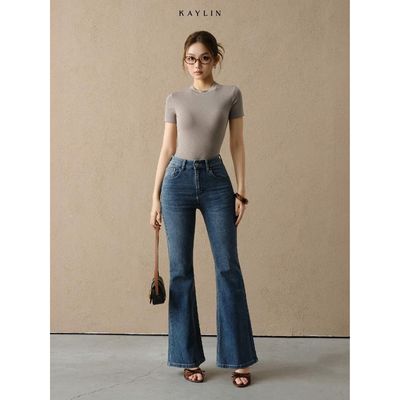 Quần Jean KAYLIN form ôm ống loe chất vải denim dầy dặn phong cách hiện đại BST Tháng 3 - Q145T3