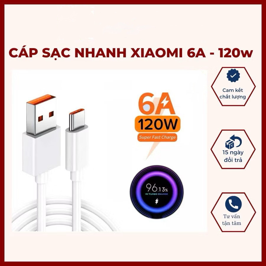 Cáp Sạc Nhanh 120w(6A), 67w,Turbocharger Cho Xiaomi, Dây cáp sạc nhanh xiaomi, Sạc nhanh 120w