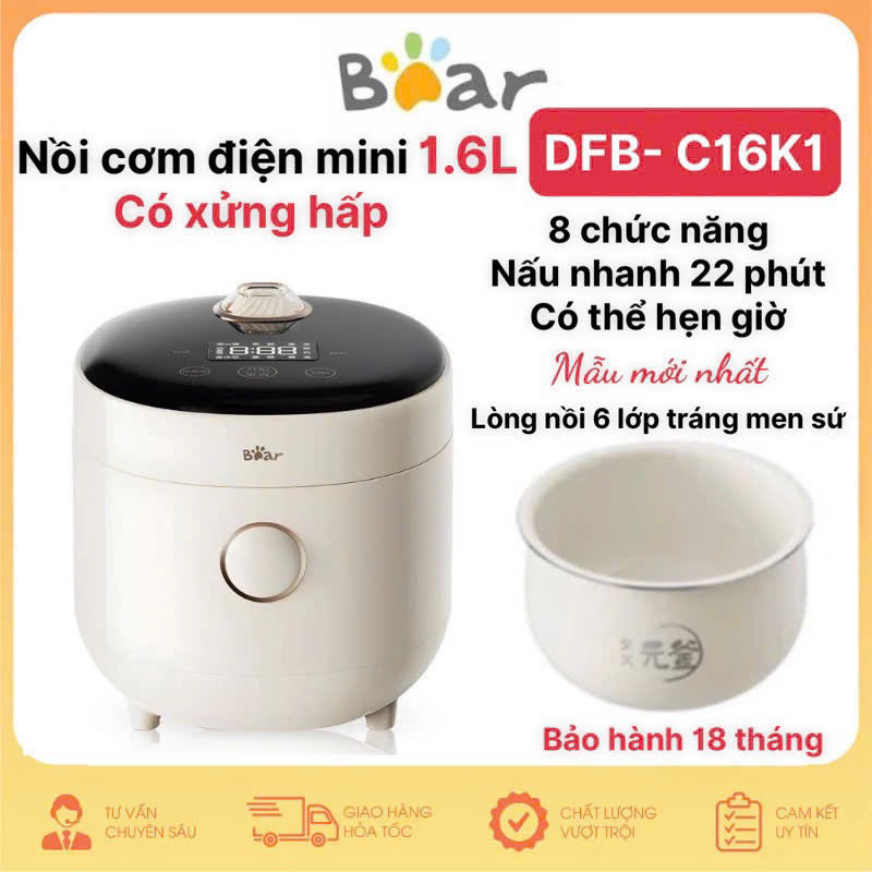 Nồi cơm điện 1.6L Bear DFB-C16K1 bản cảm ứng 8 chức năng công suất 500W bảo hành 18 tháng ..