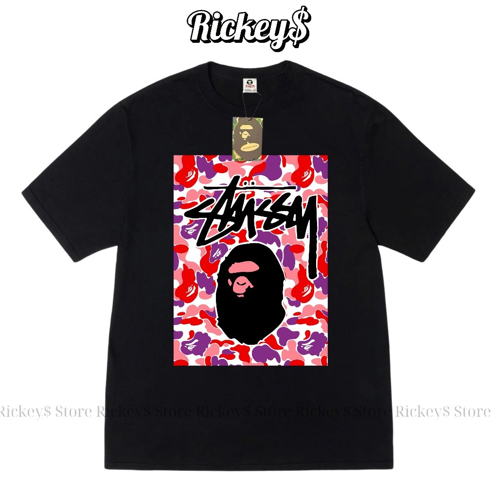 [High Quality] Áo Thun Stussy x Bape Ape Camo - Chất Liệu Cotton Cao Cấp - Rickey$.