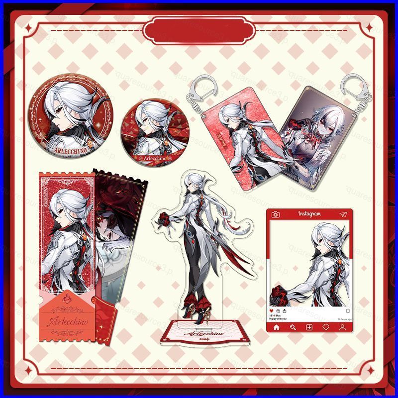SQ3 Genshin Impact Arlecchino badge Acrylic Plate Holder Liuma ticket stub Flowing Sand Keychain Gam