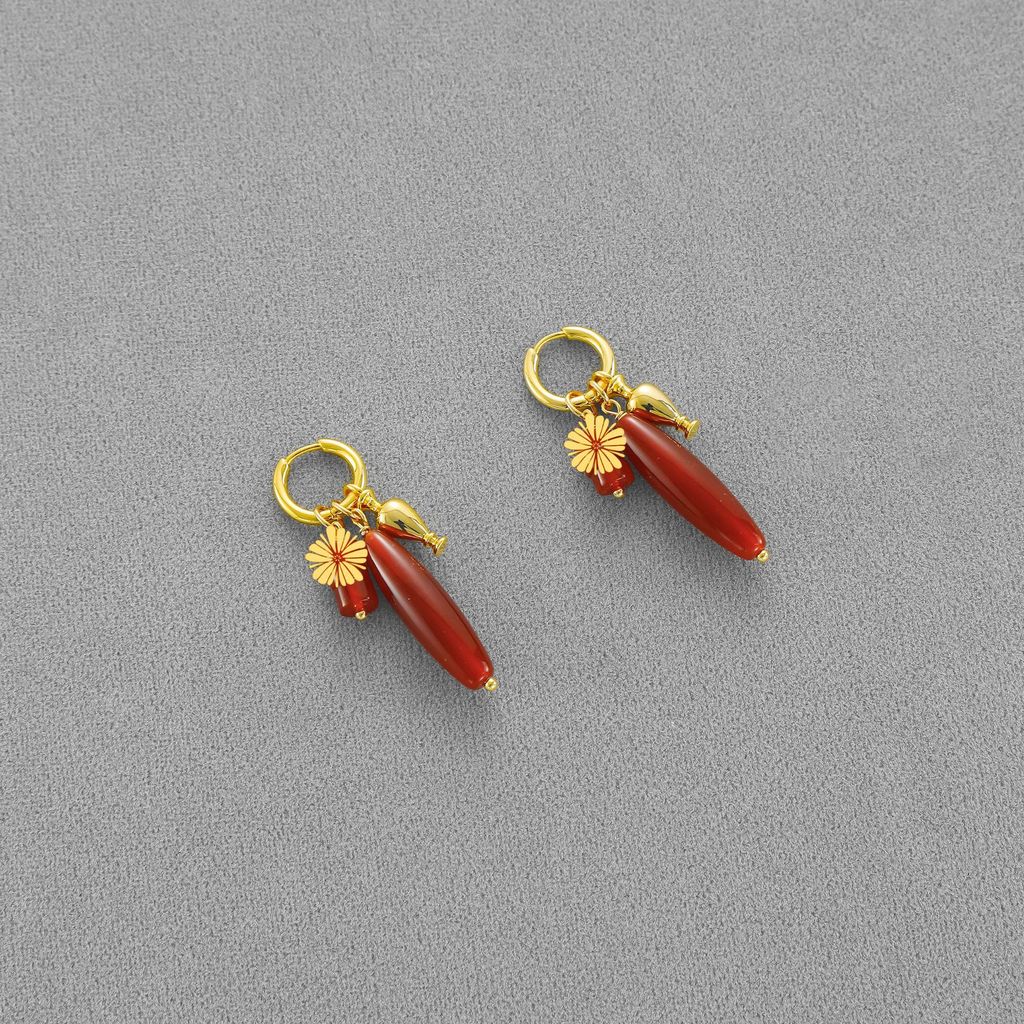 New porcelain series agate earrings, new Chinese style, simple and elegant, Chinese red, detachable 