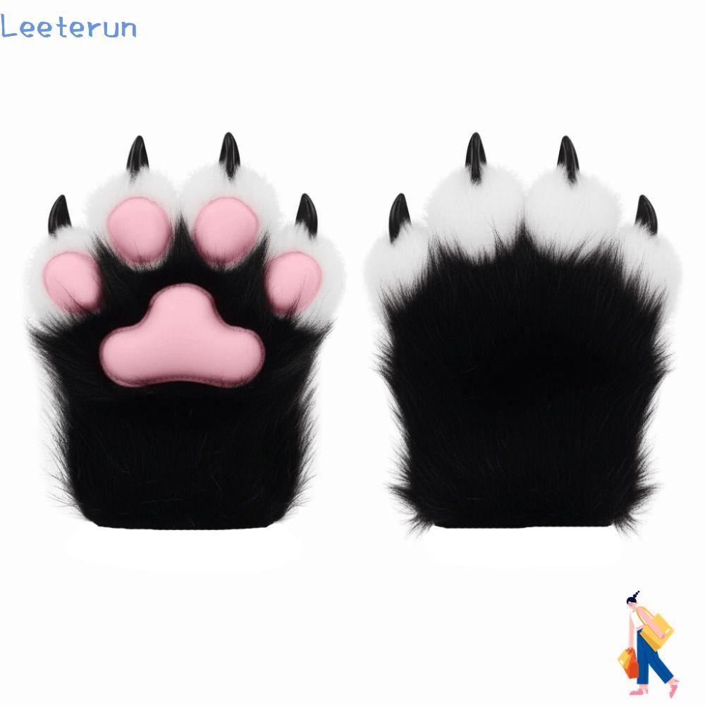 LEETERUN Găng Tay Furry Fursuit, Sang Trọng Có Tiếng Kêu Squeaky, Đạo Cụ Cosplay Ấm Áp