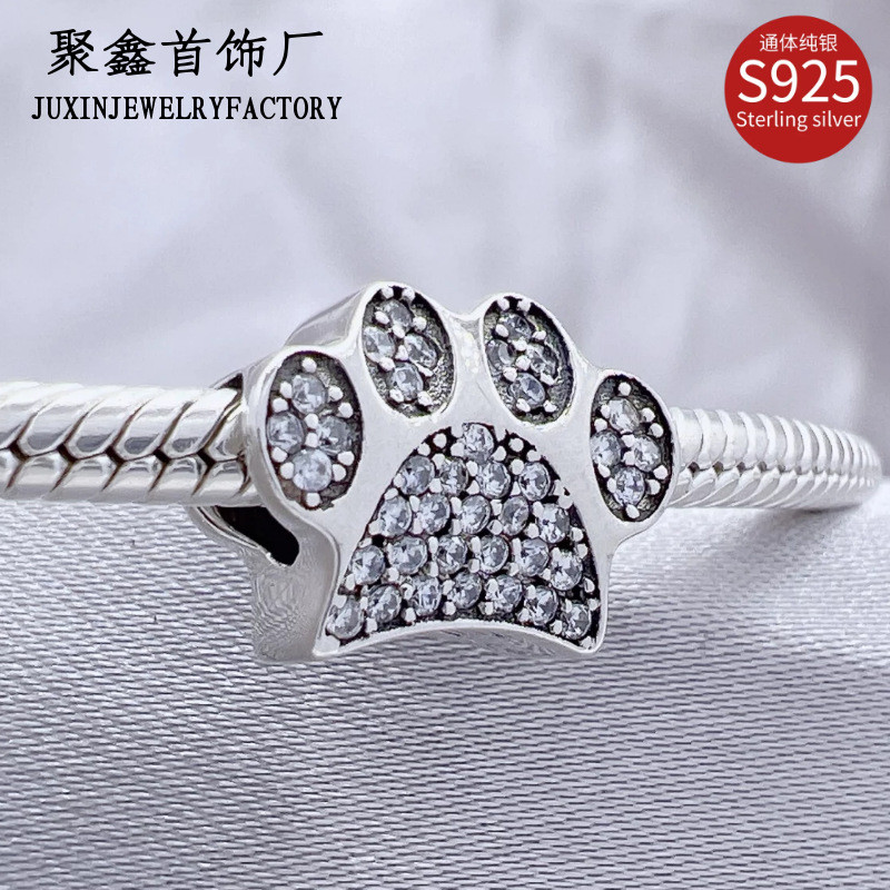 Beads S925Sterling silver Dora necklace with pet paw print beads diy Silver pendant jewelry