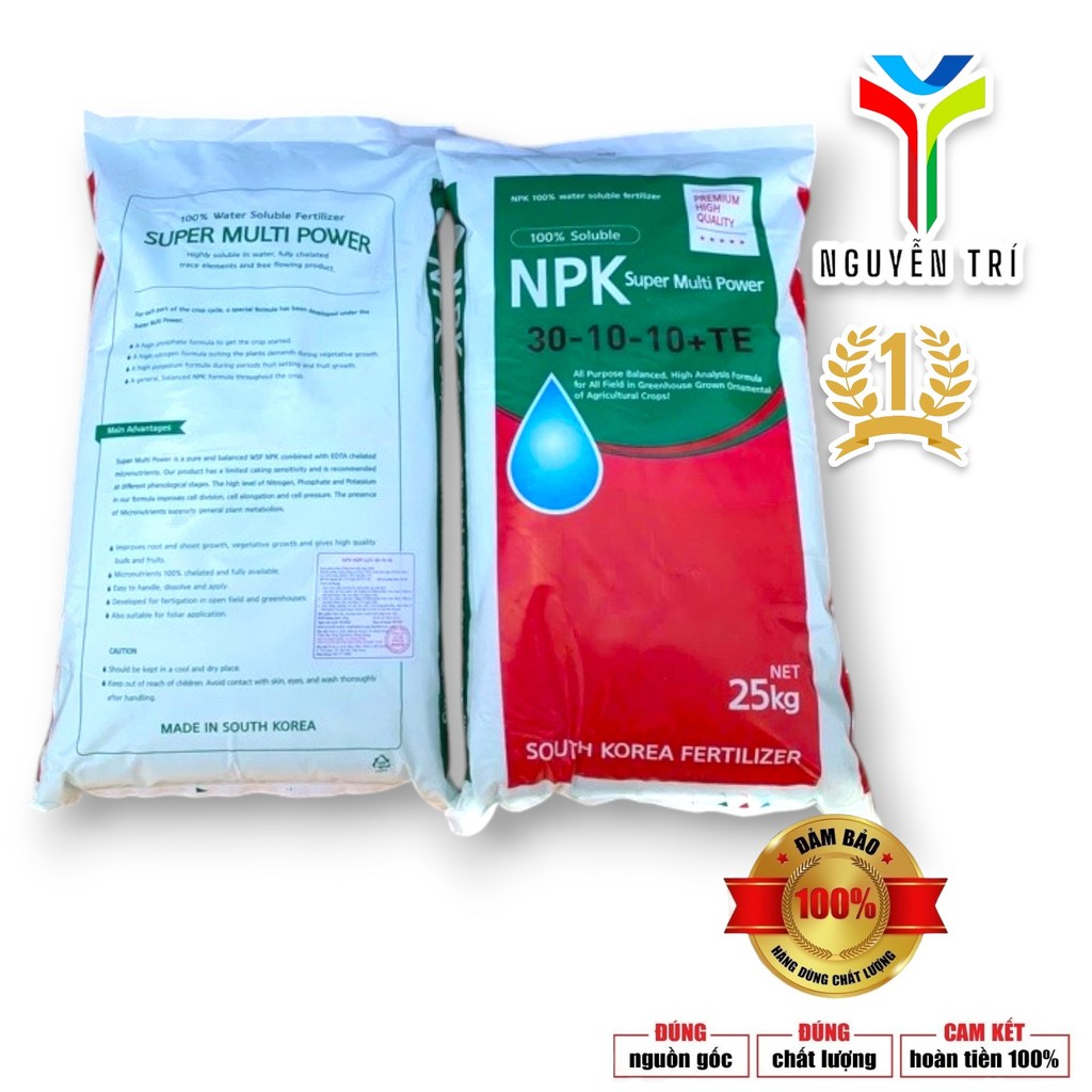 Phân Bón NPK 30-10-10 Hàn Quốc – Phân Tưới Tan Nhanh, Bung Đọt Mạnh, Xanh Lá Dày (Bao 25KG)
