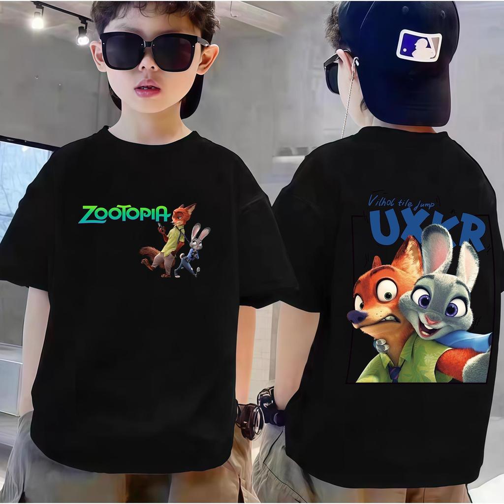 Zootopia t-shirt nam, size 90-150cm, 3-14yo, round neck, short sleeve, simple, up 1 size.