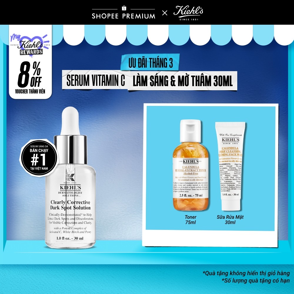 Serum Vitamin C làm sáng da & mờ thâm mụn Kiehl's Clearly Corrective™ Dark Spot Solution 30ml