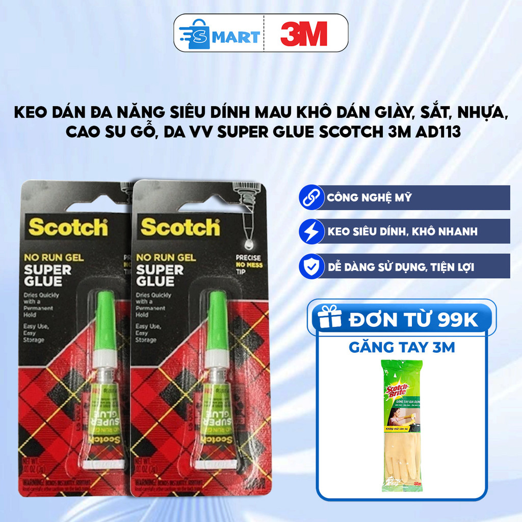 Keo dán đa năng siêu dính mau khô dán giày, sắt, nhựa, cao su gỗ, da vv super glue Scotch 3M AD113 [