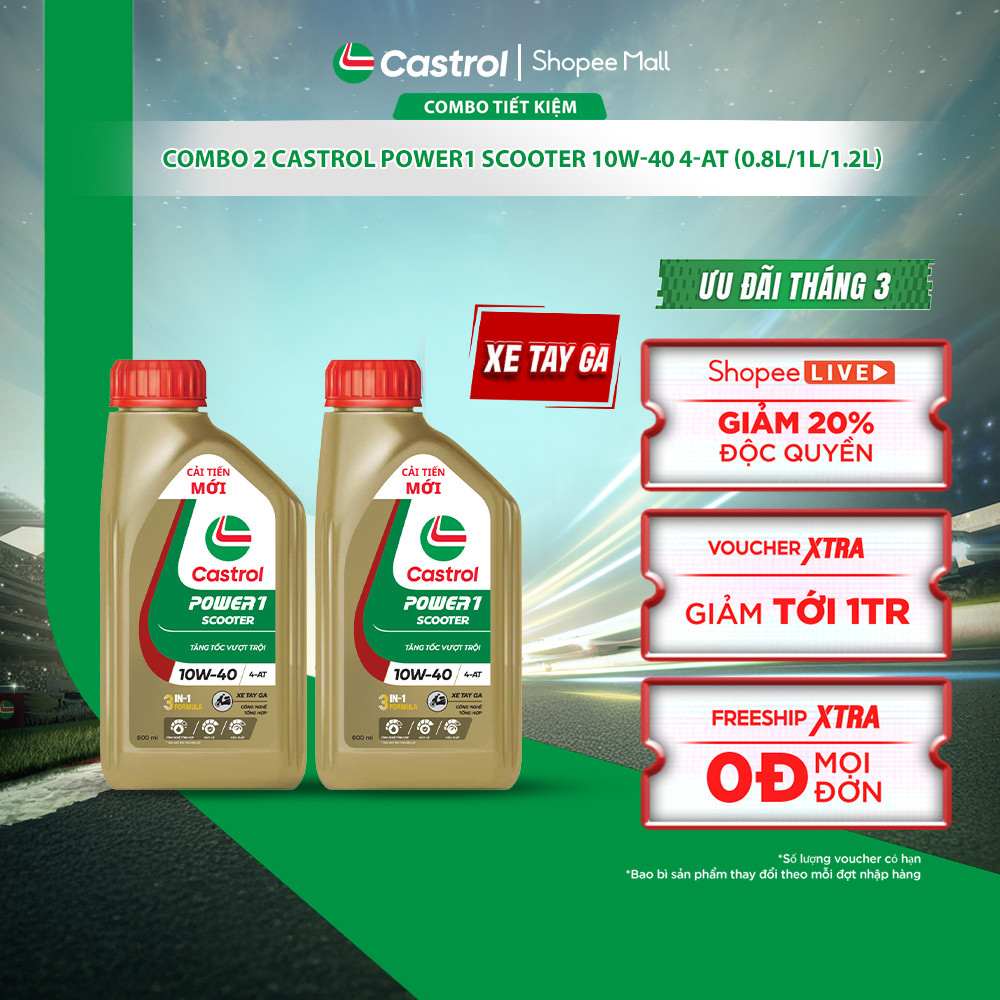 [BST Bác tài công nghệ] COMBO 2 Dầu nhớt xe tay ga Castrol POWER1 SCOOTER 10W-40 4-AT (0.8L/1L/1.2L)