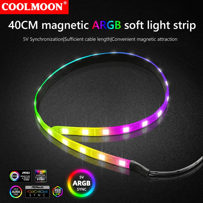 COOLMOOON RGB Gaming LED Strip Light 5V ARGB Line cho Aura Sync Bo mạch chủ điều khiển PC Vỏ máy tín