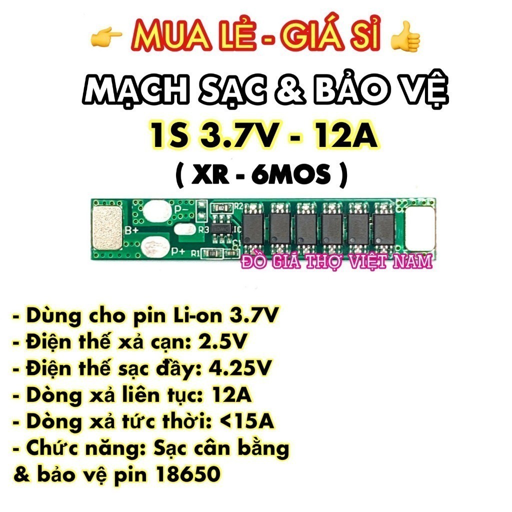 [ĐGTVN] Mạch sạc và bảo vệ pin Li-on 1S 3.7V - 12A (1S 3.7V XL)