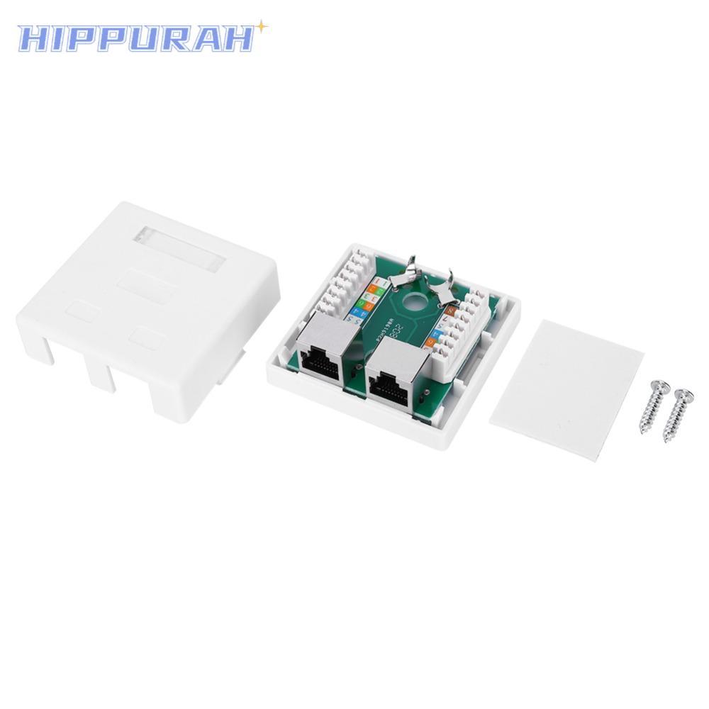 Hộp gắn HIPPURAH RJ45-8P8C, Hộp gắn bề mặt 2 cổng RJ45-8P8C, ABS dễ dàng gắn với ốc vít và băng keo 