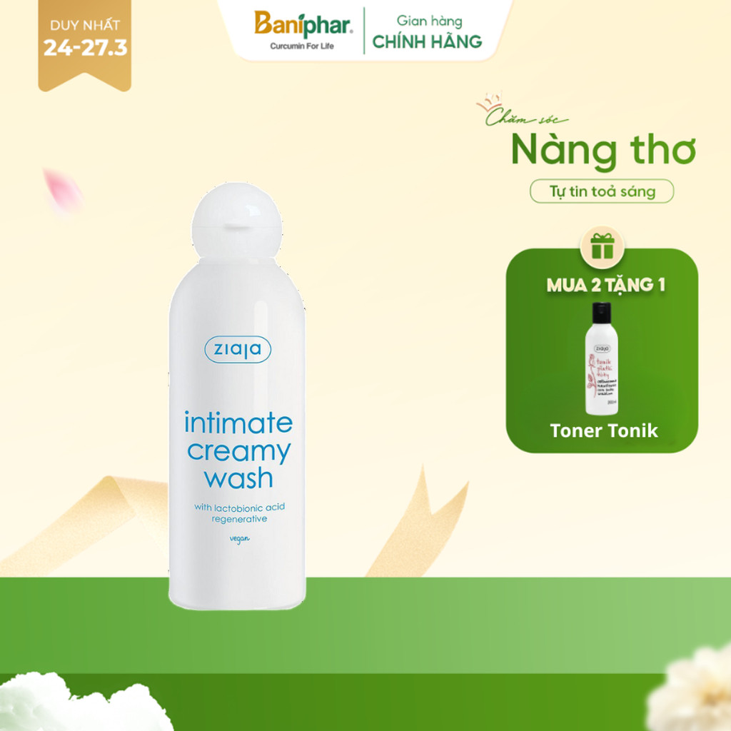Dung dịch vệ sinh phụ nữ Intimate Ziaja bổ sung Lactobionic Acid ngăn ngừa lão hóa, gia tăng độ đàn hồi 200ml
