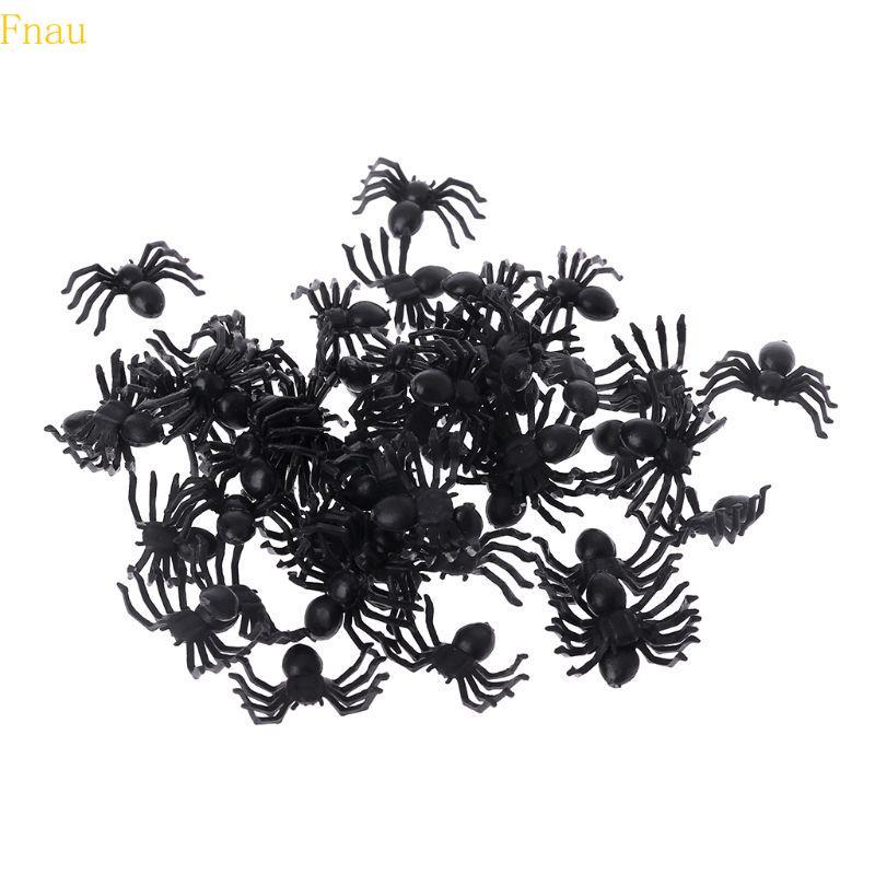 Fnau 50 Chiếc Nhỏ Đen Nhựa Giả Đồ Chơi Nhện Ngộ nghĩnh Trò Đùa Prank Đạo Cụ Halloween Deco