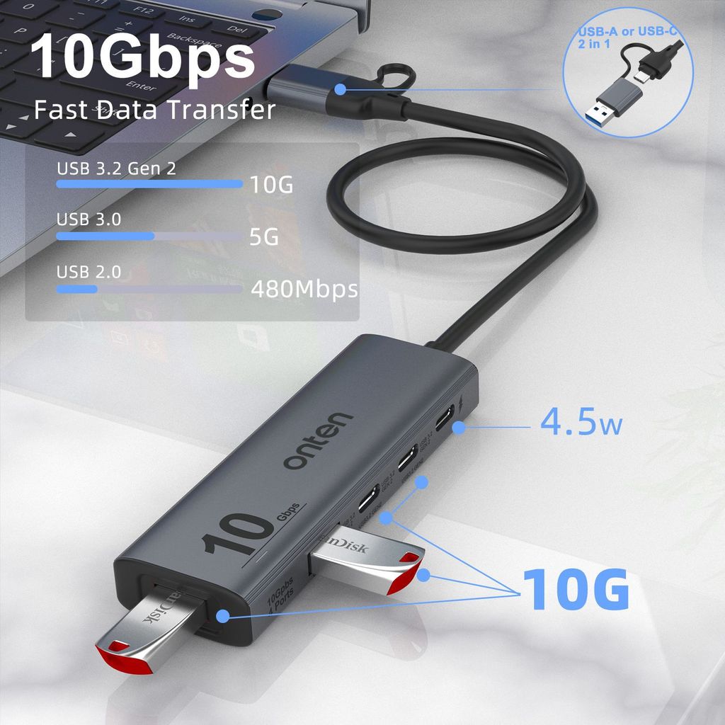 ❈ ❈ / ONTEN USB 3.2 GEN 2 10G HUB USB---A / USB-C chuyển đổi 2 * USB-A 2 * US