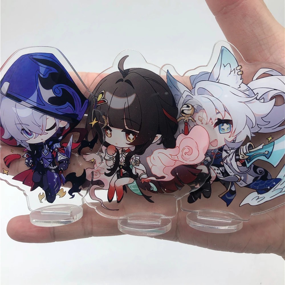 Mô hình Standee Honkai Star Rail Moze Feixiao Lingsha Chibi 8cm Anime Acrylic Mica trang trí bàn học