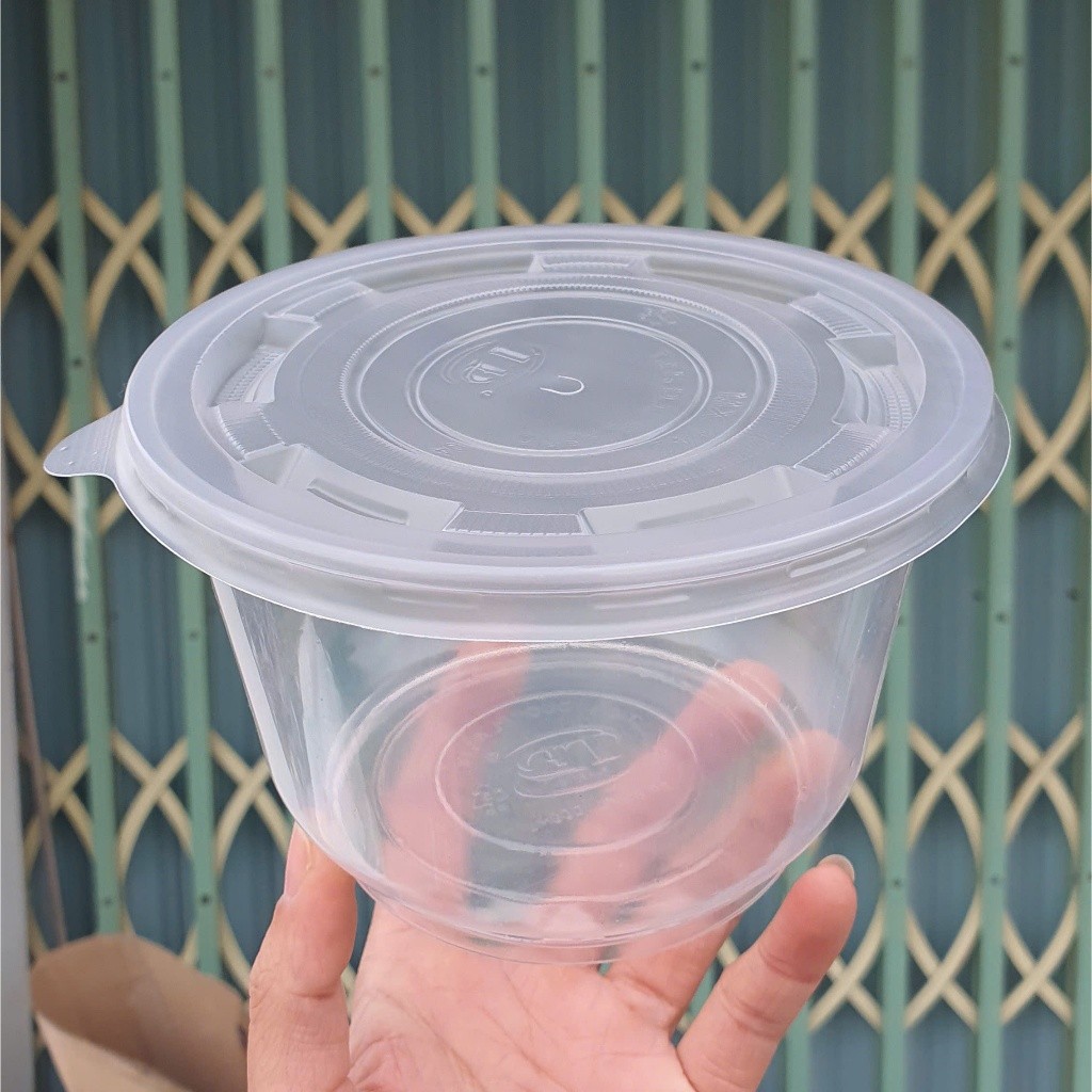 50 Tô Nhựa Đáy Bầu 1000ml kèm nắp, Tô đựng bún phở
