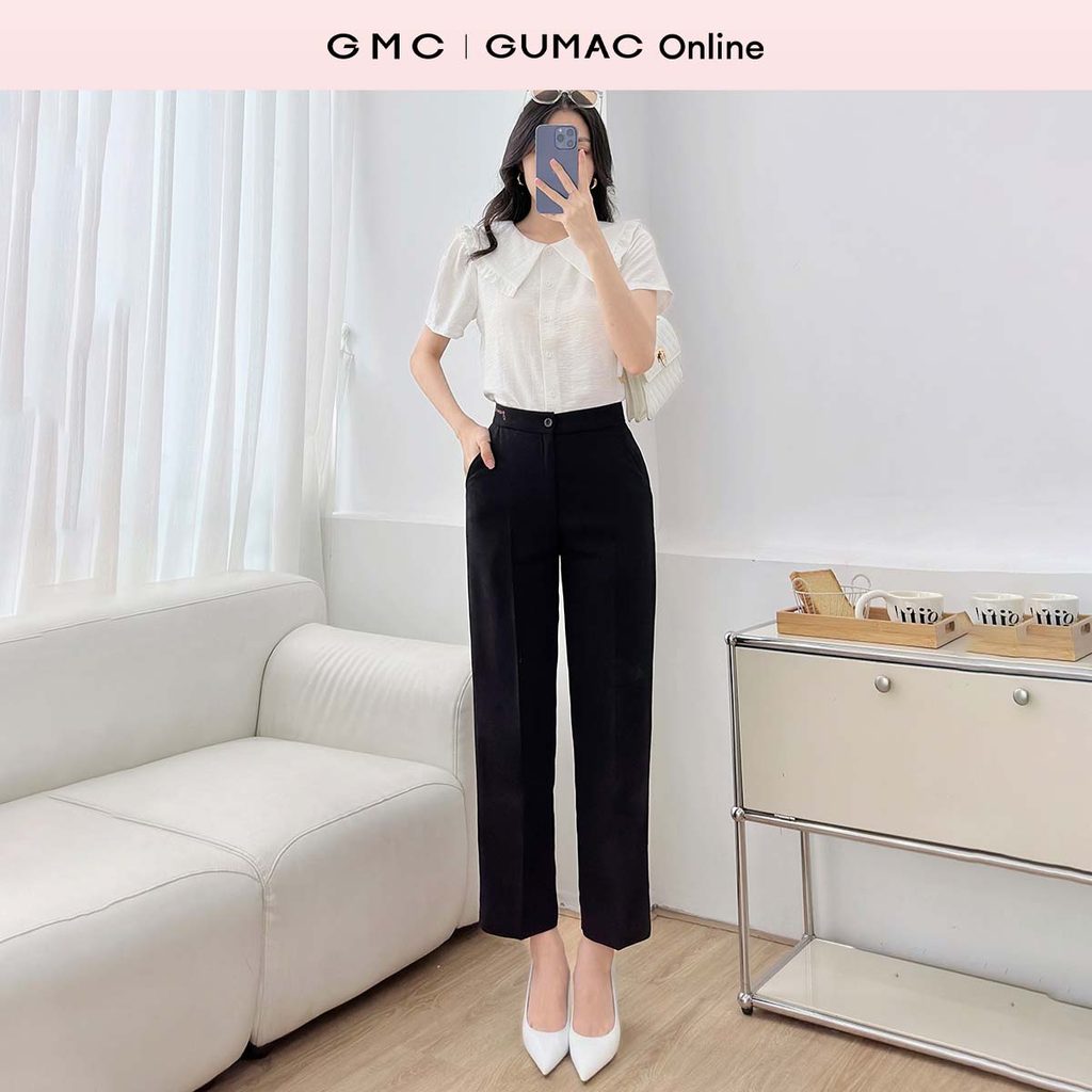 Quần tây nữ ống đứng lưng thêu chữ vải tuyết mưa thoáng mát thời trang GUMAC LQF0524