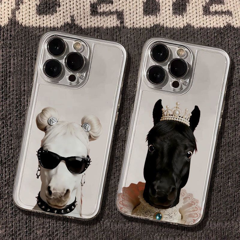 Kính râm White Horse Fun Animal Niche Vỏ bảo vệ Thích hợp cho iPhone 17promax / 14promax / 16 / 13 /