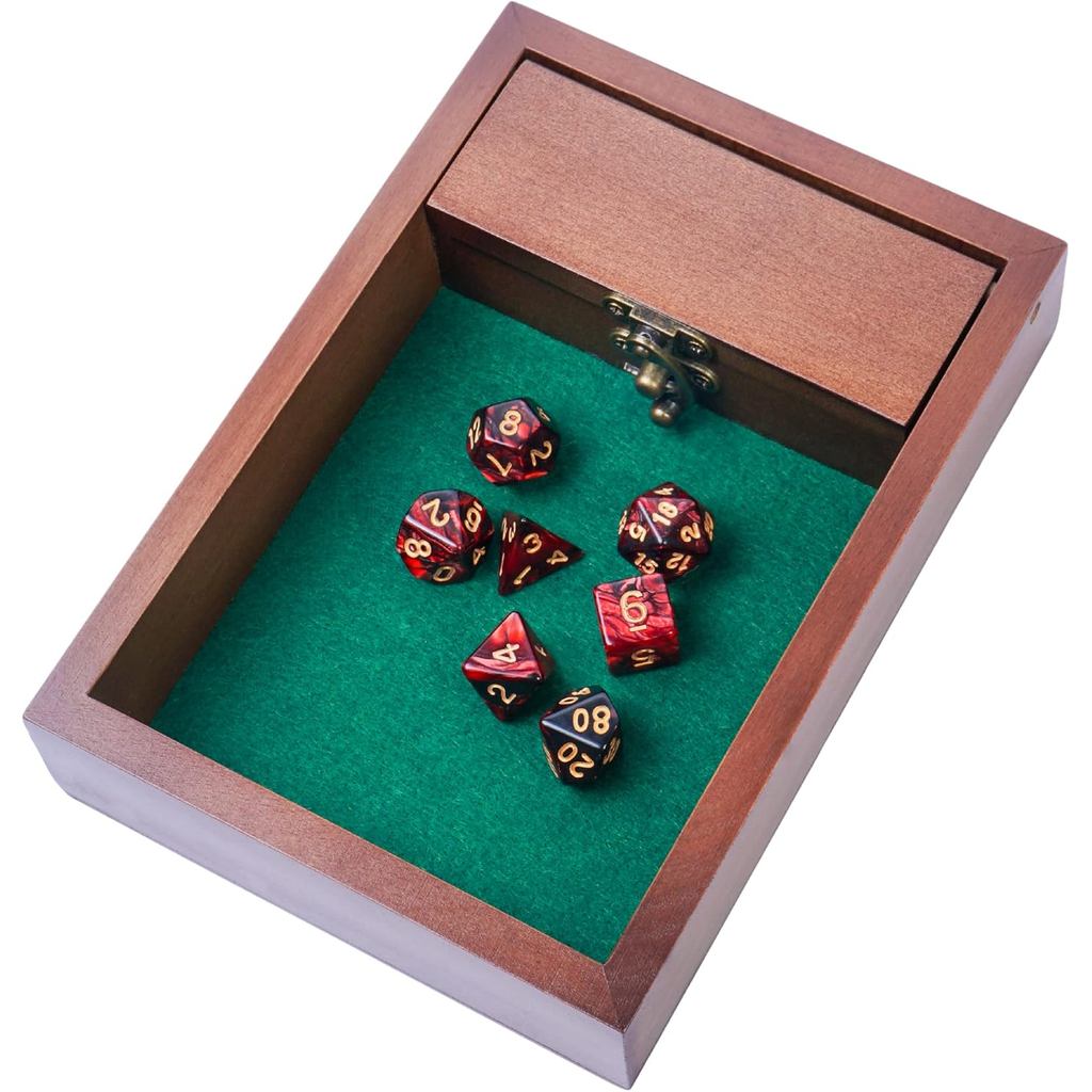 Khay lăn xúc xắc D & D bằng gỗ có kho lưu trữ xúc xắc | Nắp chốt kim loại bảo vệ cho du lịch | Quà t