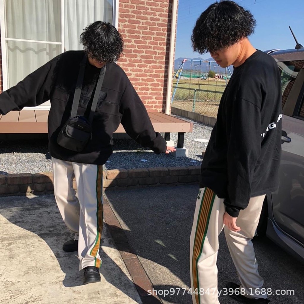 G6EO Needles Aipl Embroidered casual sports pants for men and women, wide-leg pants with ribbons, vi