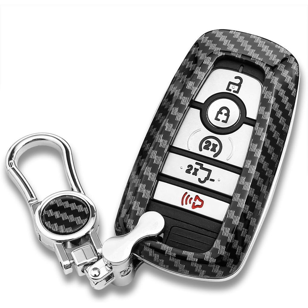Sợi Carbon Chìa Khóa Fob Ốp Lưng Dây Xích Tương Thích Cho Xe Ford Mustang F150 F250 F350 F450 Bronco