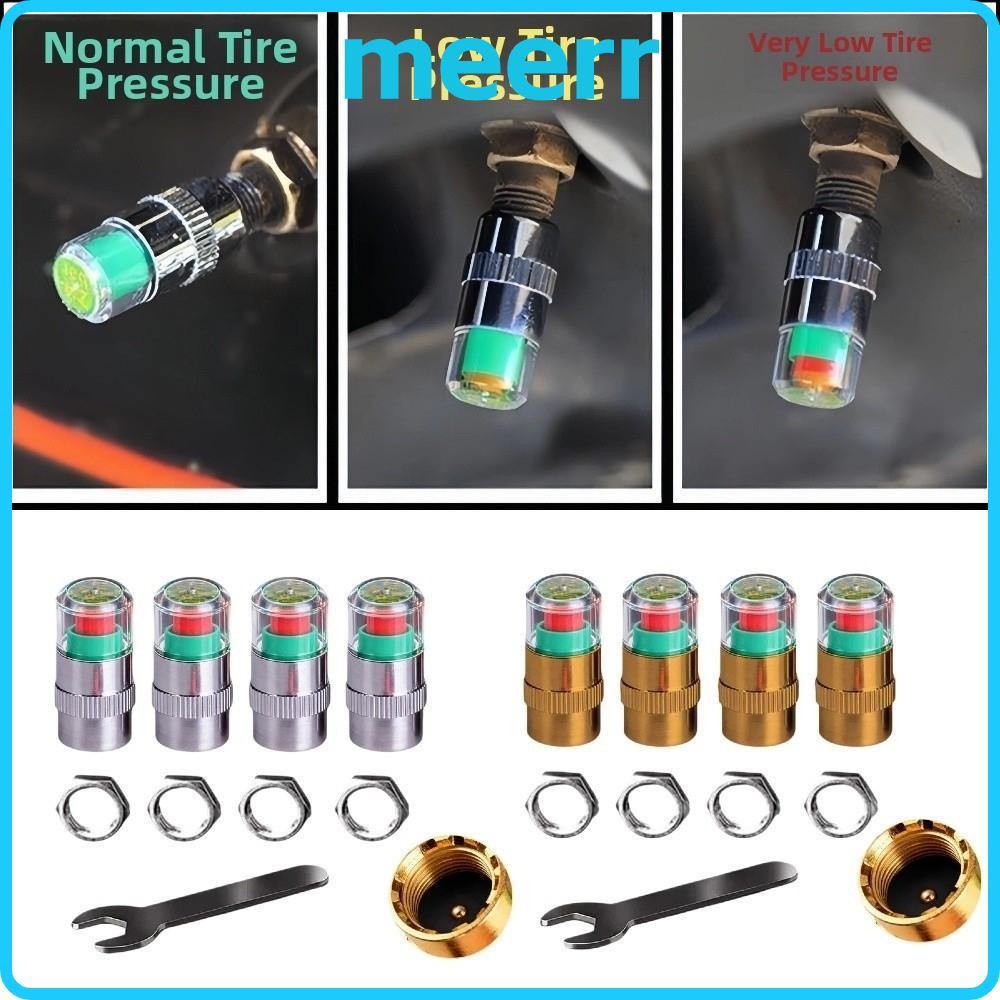MEERR 9 Cái / bộ Mũ cảnh báo áp suất lốp ô tô, Mũ phát hiện áp suất lốp lõi đồng chống trộm, Máy dò 