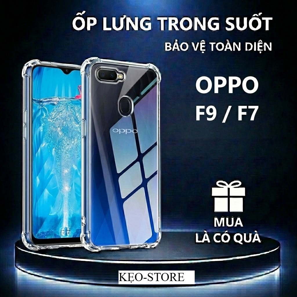 Ốp lưng chống sốc OPPO F9 /F7 trong suốt, silicon, bảo vệ camera- KẸO-STORE