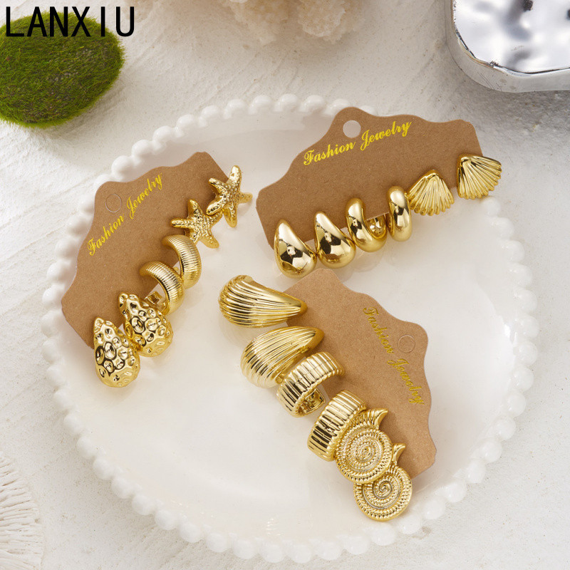 LANXIU Starfish Lava Drop CCB Earings Set - Bộ 3 cặp hình học thanh lịch, phù hợp mặc hàng ngày và l