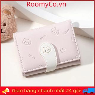 ROOMYCO Ví nhỏ ngắn dễ thương, Ví in hình mèo con thời trang, Ví đựng thẻ sinh viên Ví đựng tiền xu Túi ID nữ Túi đựng tiền