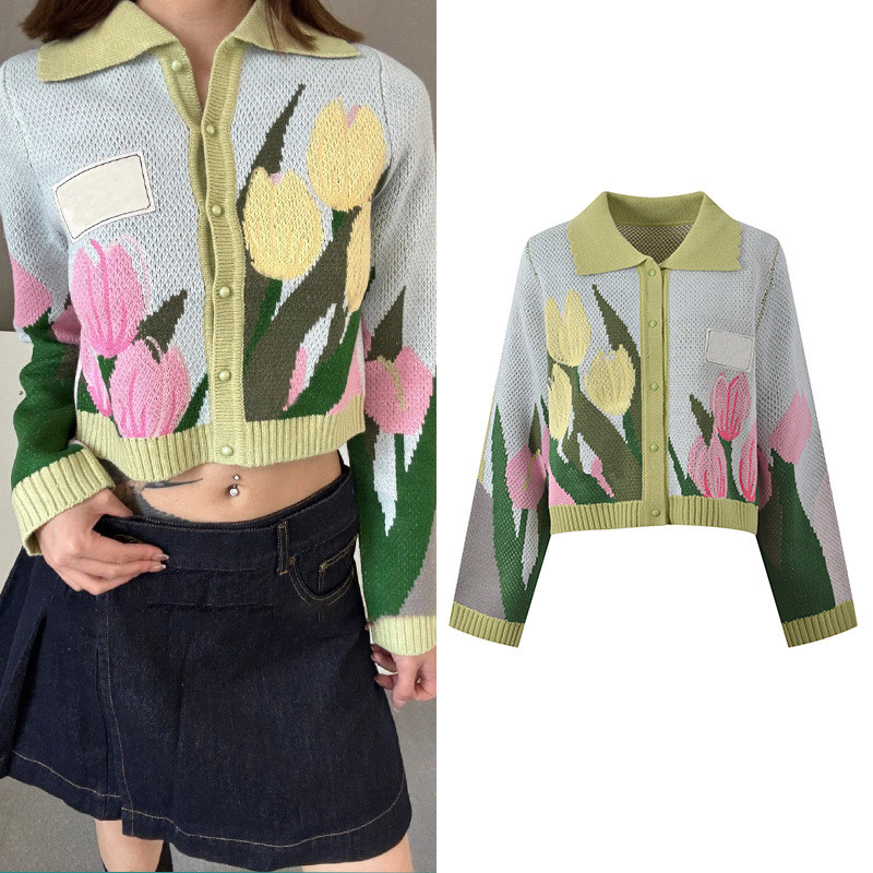 HK6Q Self Port''''2025Autumn New Tulip Floral Gentle Style Age-Reducing Fashion Versatile Short Lape