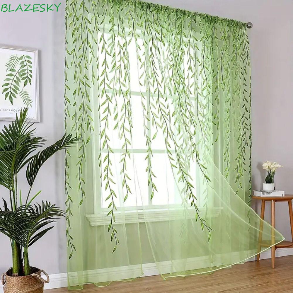 Rèm cửa sổ BLAZESKY, Rèm vải tuyn phong cách mục vụ Rèm lá liễu, Điều trị cửa sổ Màu xanh lá cây Tha