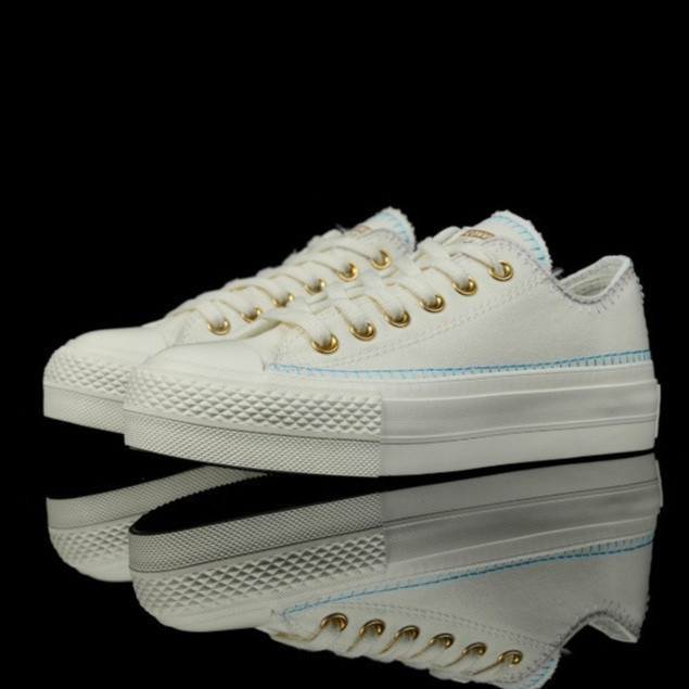 ALL STAR (Tham khảo Video Thật) ALL-STAR Boost Daisy Gold Buckle Canvas Shoes Trắng Xanh Thấp-Top