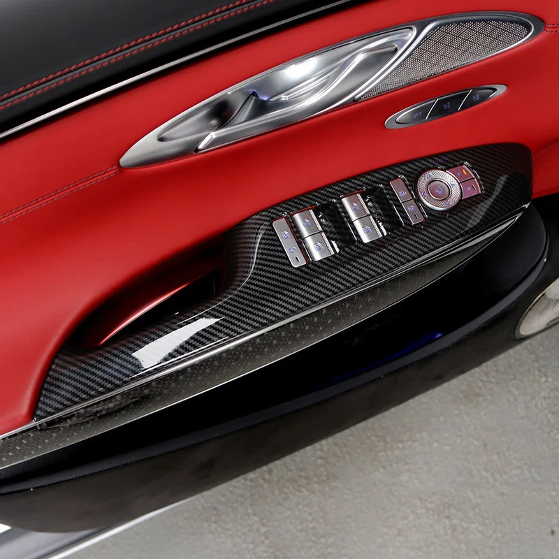 Dành Cho Genesis GV70 2022-2025 ABS Hạt Gỗ Sợi Carbon ABS Xe Tay Vịn Cửa Sổ Nút Bao Cửa Bảng Viền Ph