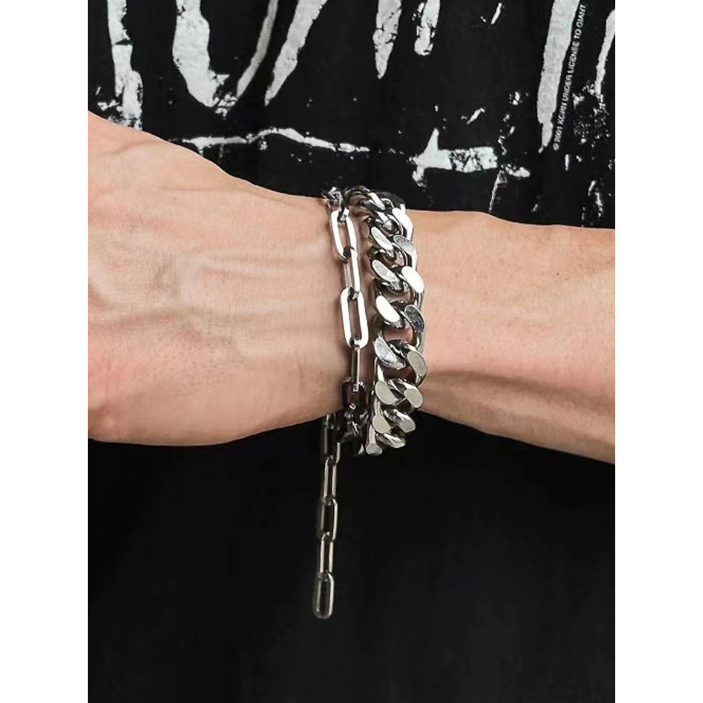 vòng tay charm vòng tay bạc nữ Vòng tay Hip Hop Cuba hình vuông bằng thép titan Ins