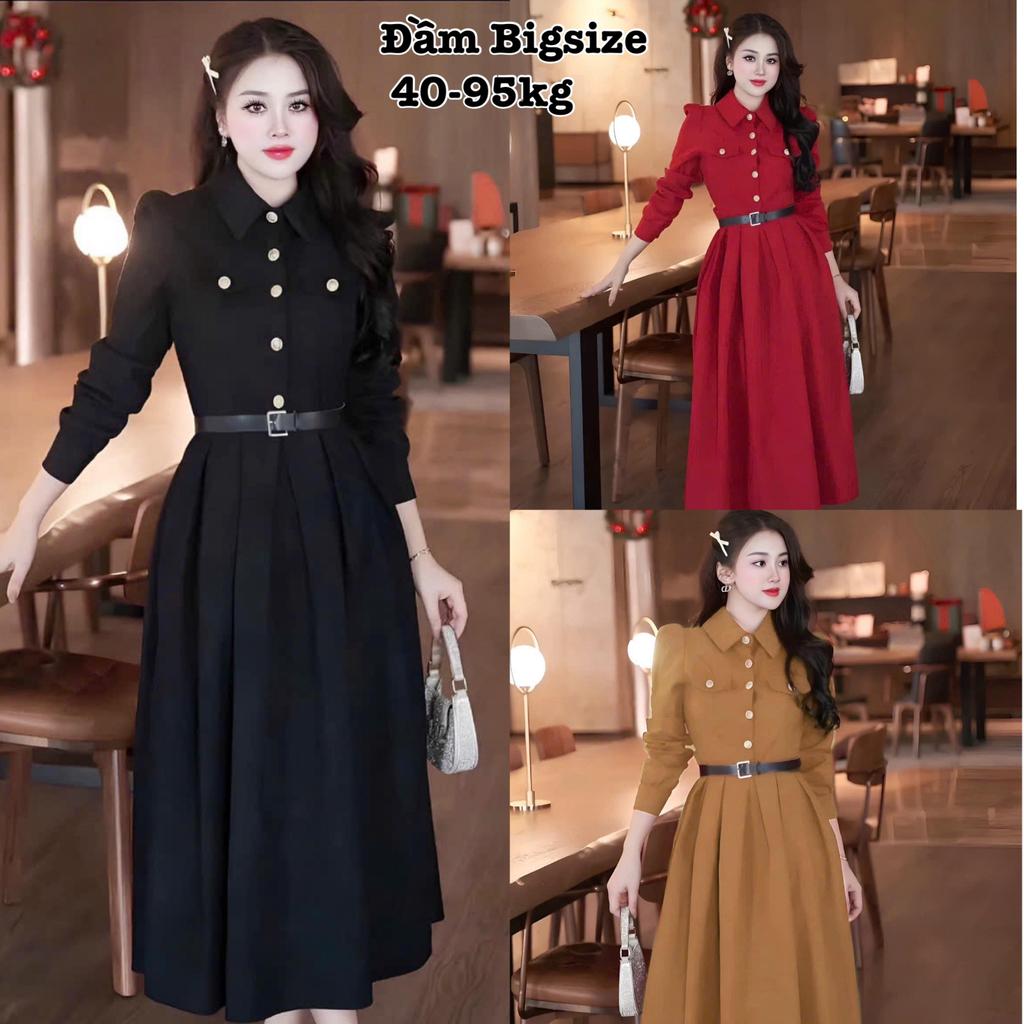 Đầm Váy Thiết Kế Dáng Tay Dài Đính Nút Xinh Bigsize  (Tặng kèm Đai) Dễ Thương Cao Cấp Hot Trend Đi D