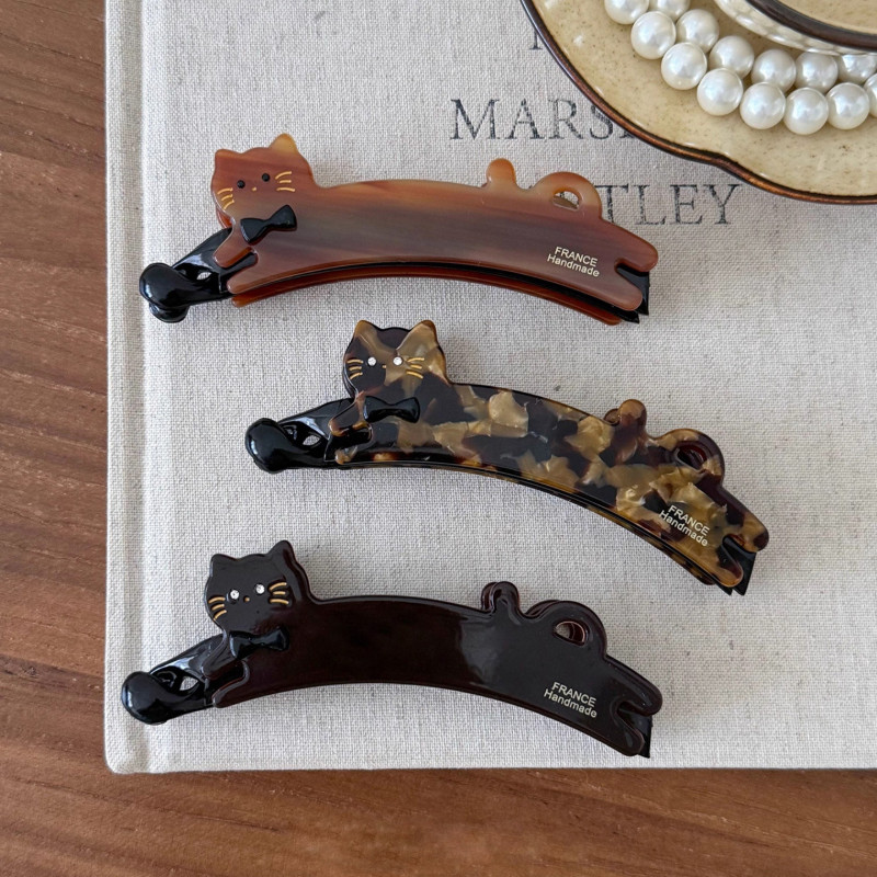 Mèo Acetate Chuối Kẹp Tóc Nữ Dễ Thương Da Báo In Hình Mèo Kẹp Dọc Phong Cách Ngọt Ngào Cao Đuôi Ngựa