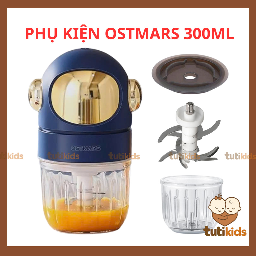 Phụ kiện máy xay ăn dặm Ostmars 300ml Cối thay Ostmars Nắp đậy cối Dây ron cao su Lưỡi dao 8 lưỡi má