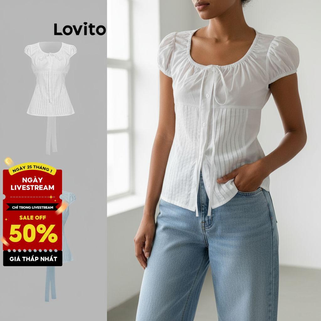 Lovito Áo sơ mi nữ phối ren trơn phong cách casual L85AD028 (Nhiều màu)