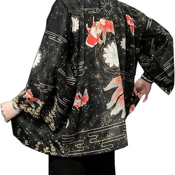 Áo khoác Haori kiểu Kimono nam, cardigan tay ngắn, áo choàng tắm