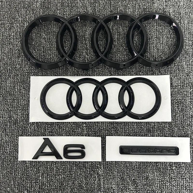 AUDI A6 2020-2023 4 Nhẫn logo ABS Đen Xe Hood Phía Trước Bonnet Nướng Phía Sau Thân Xe Biểu Tượng Mi