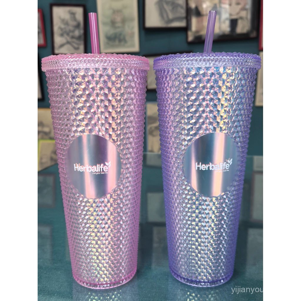 Cốc nước 700ml Cốc kim cương Cốc sầu riêng Nhiều màu Cân cá hai lớp Cốc rơm đầy màu sắc
