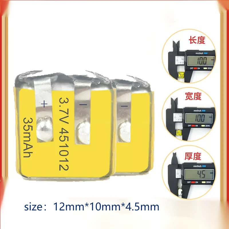 2 cái / gói 451012 Pin tai nghe Bluetooth 3.7V Pin Lithium có thể sạc lại có chân