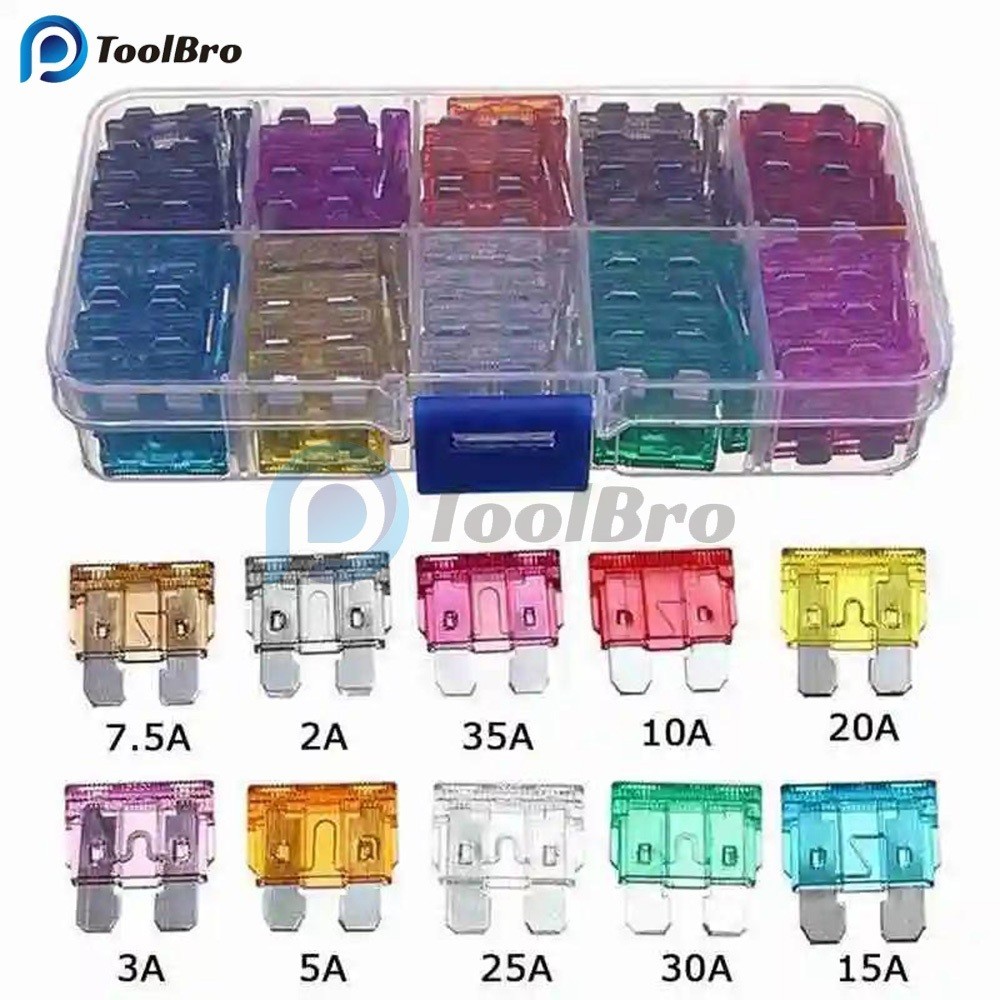 100 Chiếc Kích Thước Trung Bình Loại Lưỡi FUSE 2A 3A 5A 7.5A 10A 15A 20A 25A 30A 35A mỗi 10 Chiếc Xe