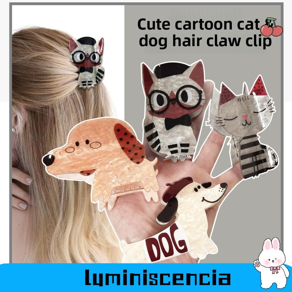 LUMINISCENCIA Lấy Kẹp, Hoạt Hình Chó Con Mèo Con Phụ Kiện Tóc Acetate Kẹp Tóc, Acrylic Acetate Vuốt 