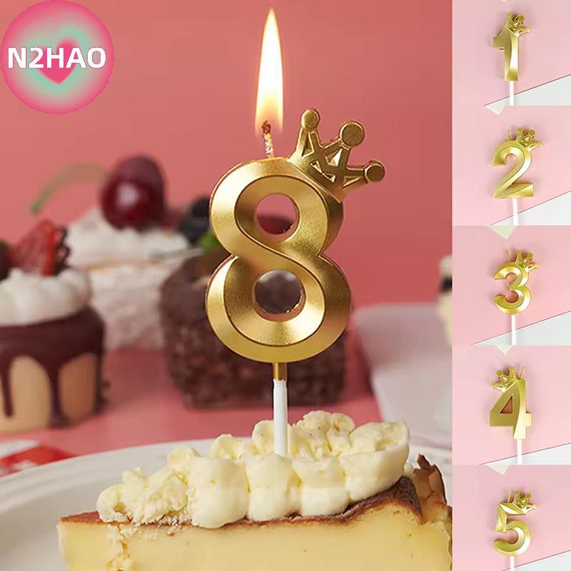 N2HAO 1 Chiếc Vương Miện Vàng Kỹ Thuật Số Nến Bánh Sinh Nhật Nến Trẻ Em Tiệc Sinh Nhật Bánh Cưới Nến