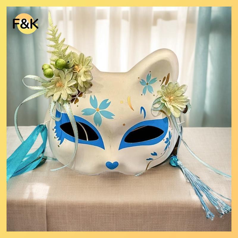 F & K Anime Demon Fox Mask Vẽ tay Mặt nạ Nhật Bản Mặt nạ hoa nửa mặt Mặt nạ hóa trang Lễ hội Bóng Ka